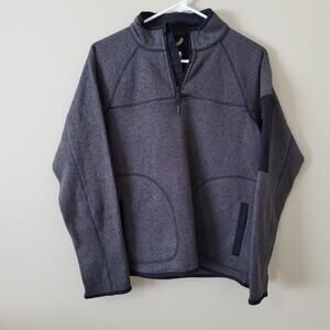 Bass Outdoor Sweater Fleece Quarter Zip Mixed-Media Pullover Gray